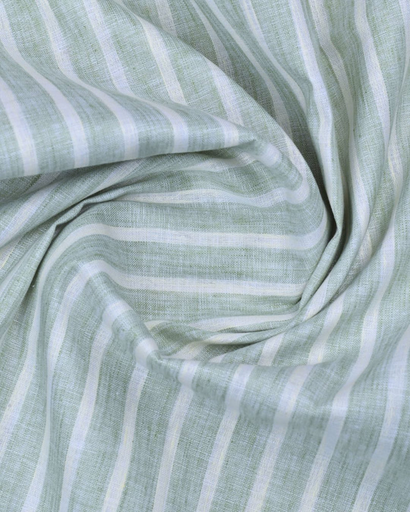 Sage Green & Yellow Stripes -Full-Bamboo Linen