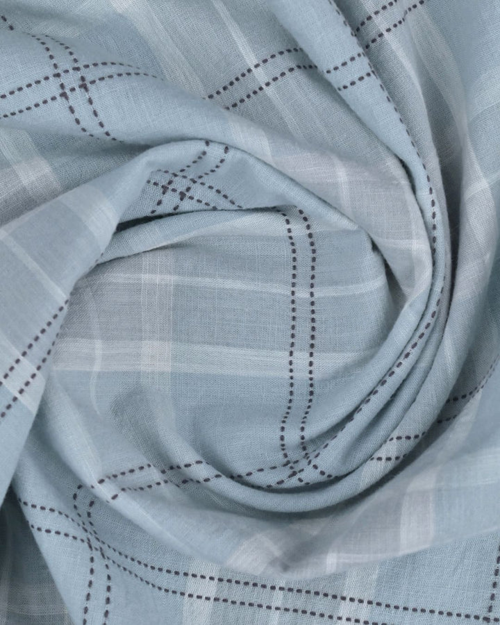 Mild Green & Black dotted Line Checks -Full-Cotton Linen Shirt