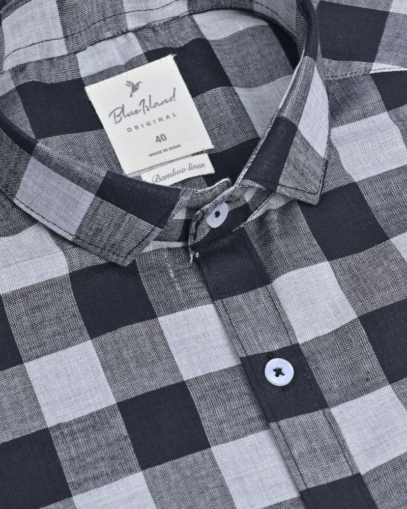 Black & Grey Box Checks-Full-Bamboo Linen