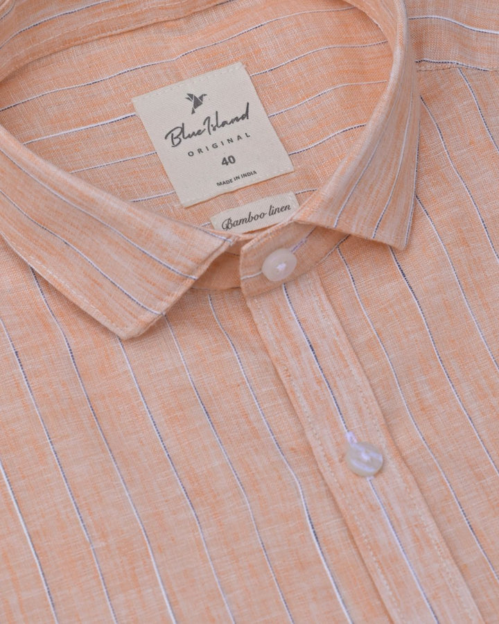Soft Orange Large Stripes -Full-Bamboo Linen