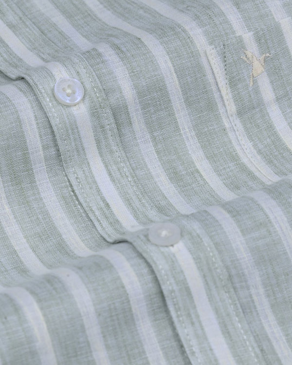 Sage Green & Yellow Stripes -Full-Bamboo Linen