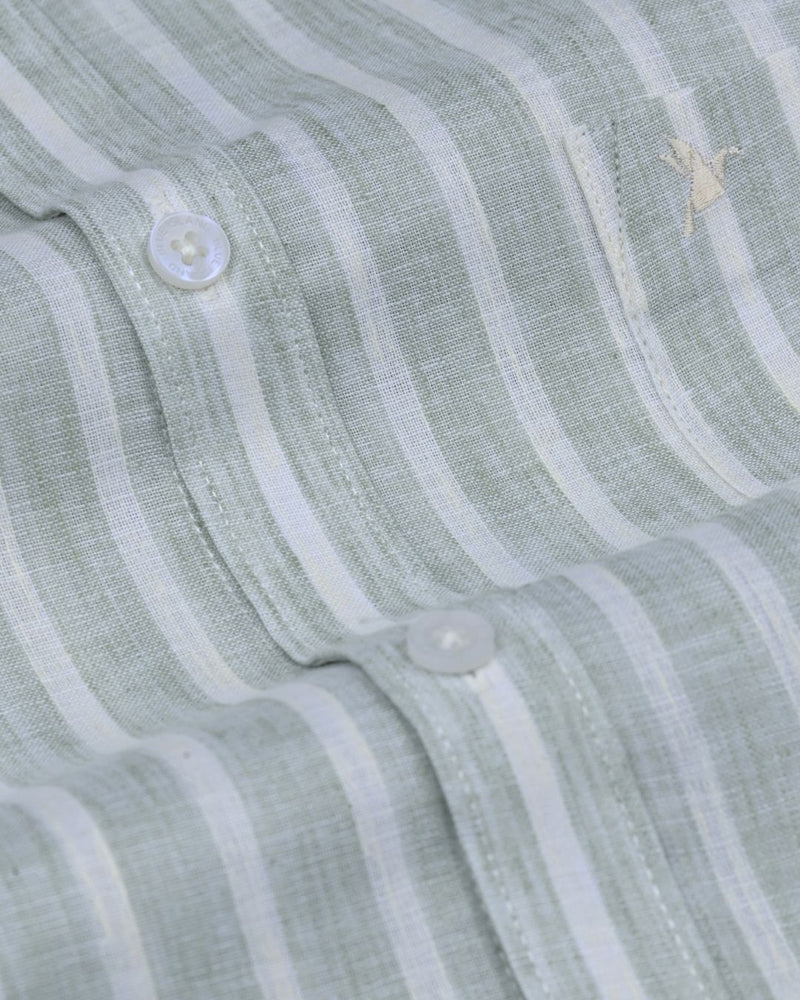 Sage Green & Yellow Stripes -Full-Bamboo Linen