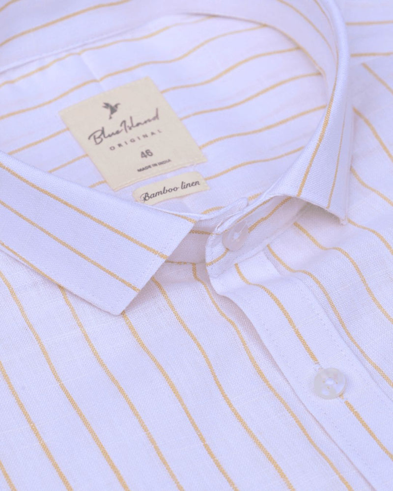 Golden White Stripes -Full-Bamboo Linen