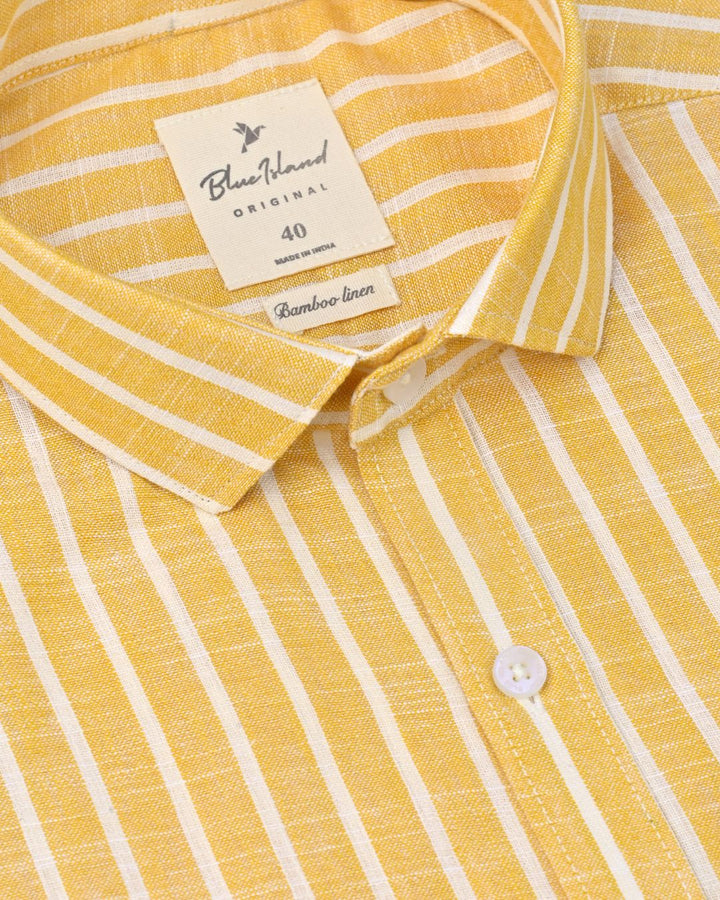 Mustard Yellow Stripes -Full-Bamboo Linen