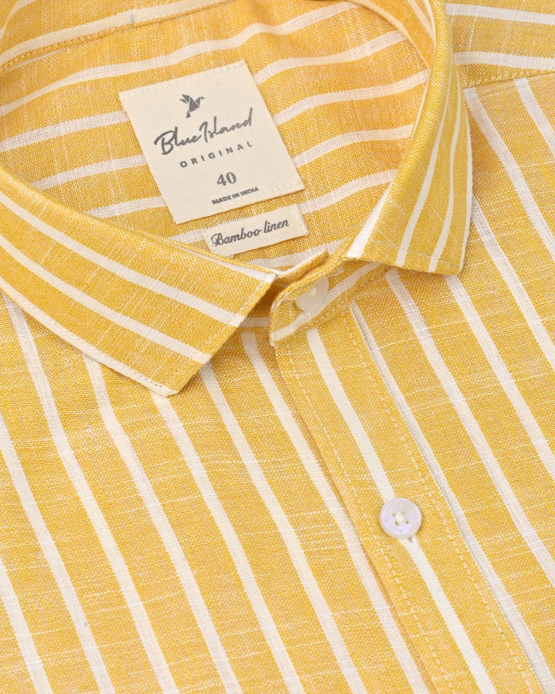 Mustard Yellow Stripes -Full-Bamboo Linen
