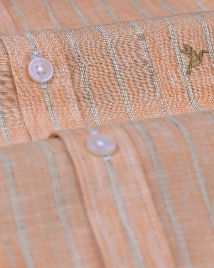 Orange Multi Dotted Line Stripes -Full-Cotton Linen Shirt