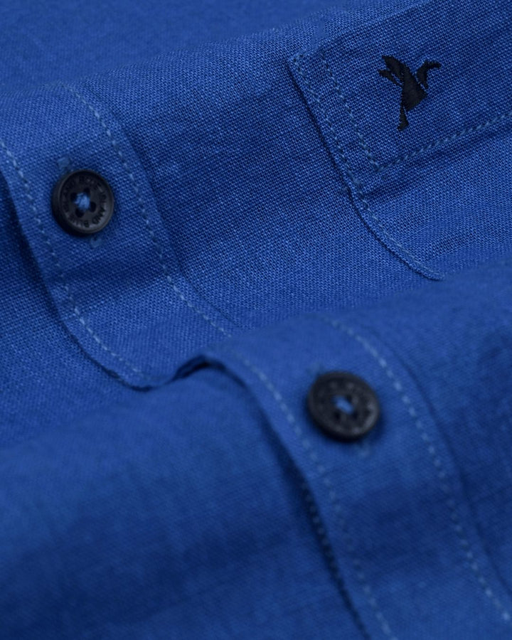 Sapphire Blue Solid-Full-Cotton Linen Shirt