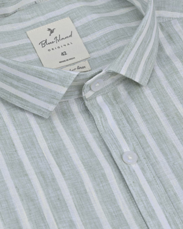 Sage Green & Yellow Stripes -Full-Bamboo Linen