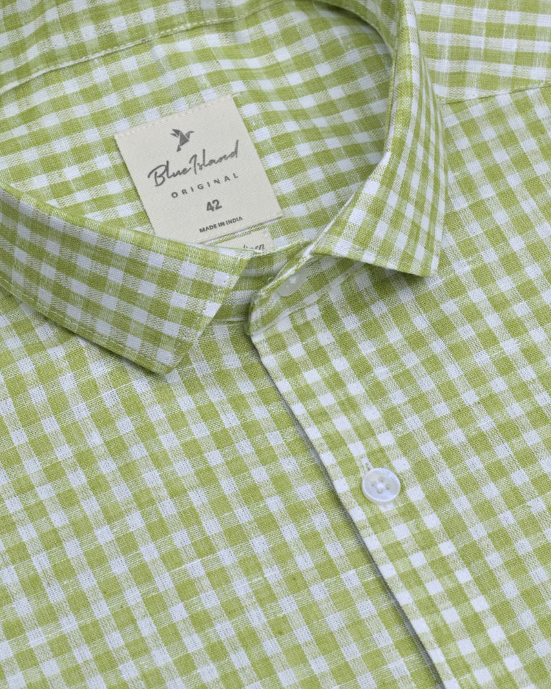 Apple Green & White Checks -Full-Bamboo Linen