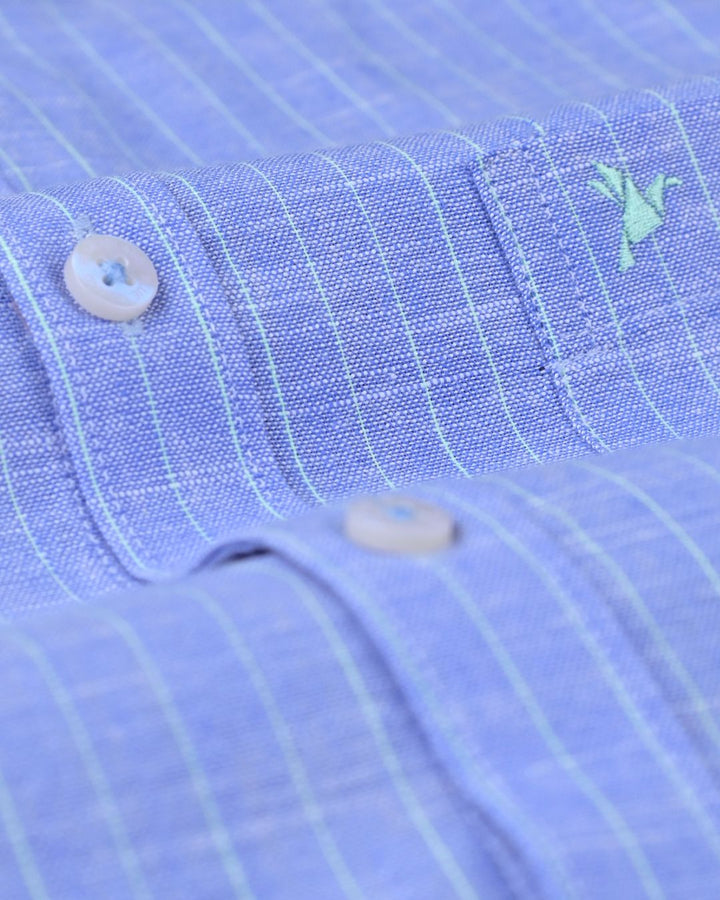Glacier Blue Stripes -Full-Bamboo Linen