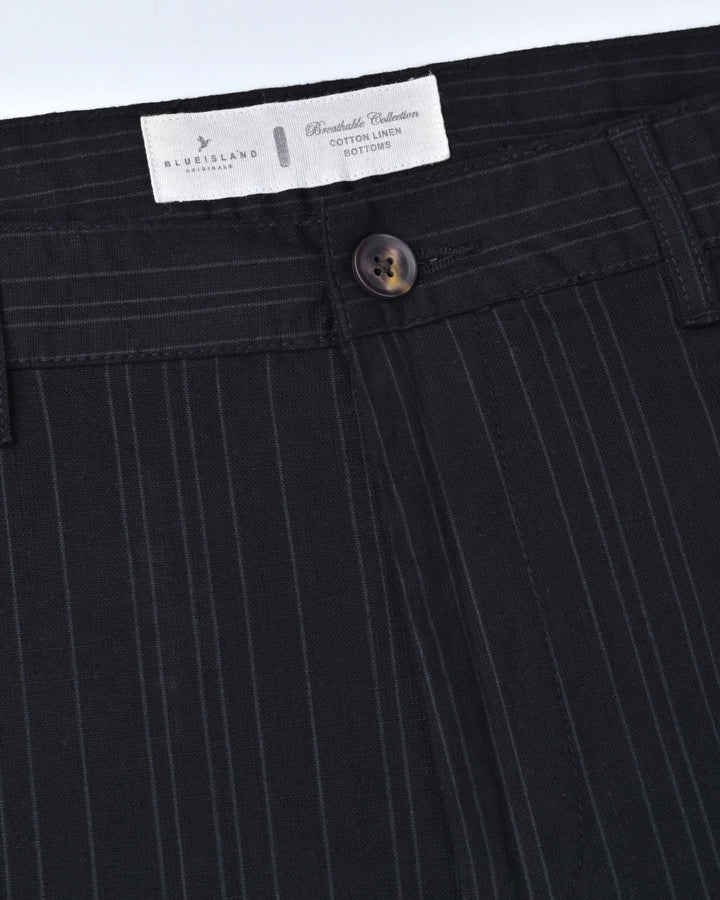 Black Double Lines - 2 way stretch - COTTON LINEN PANT