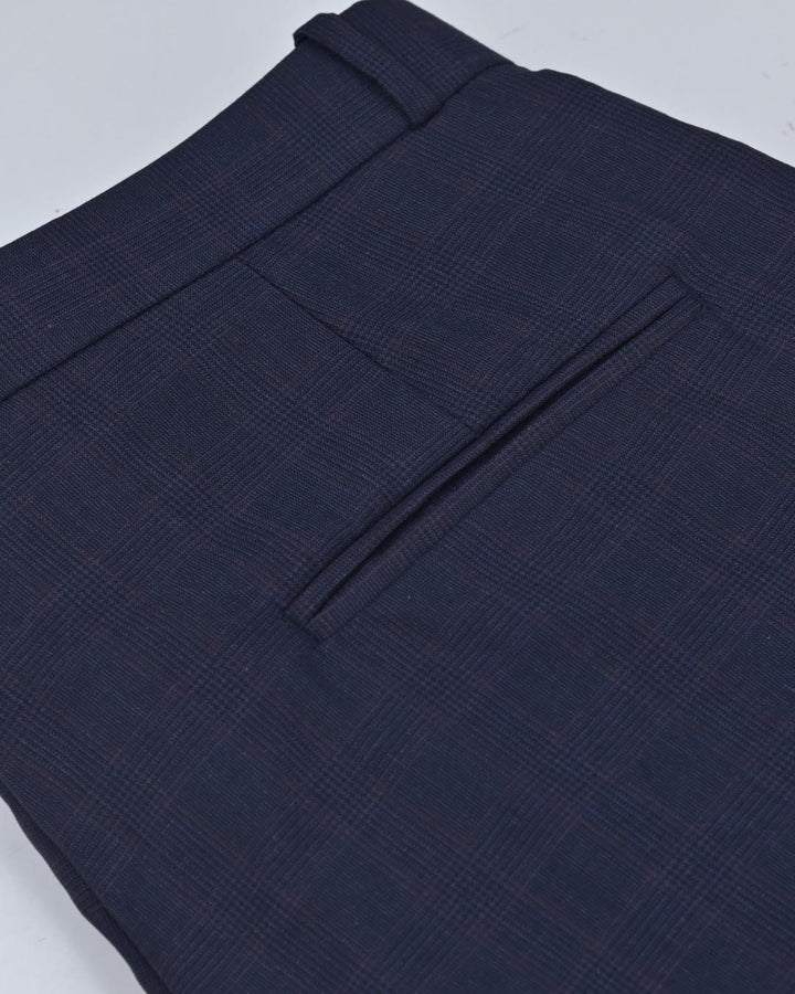 Navy Multi Line Checks - Wrinkle free Formal Pant