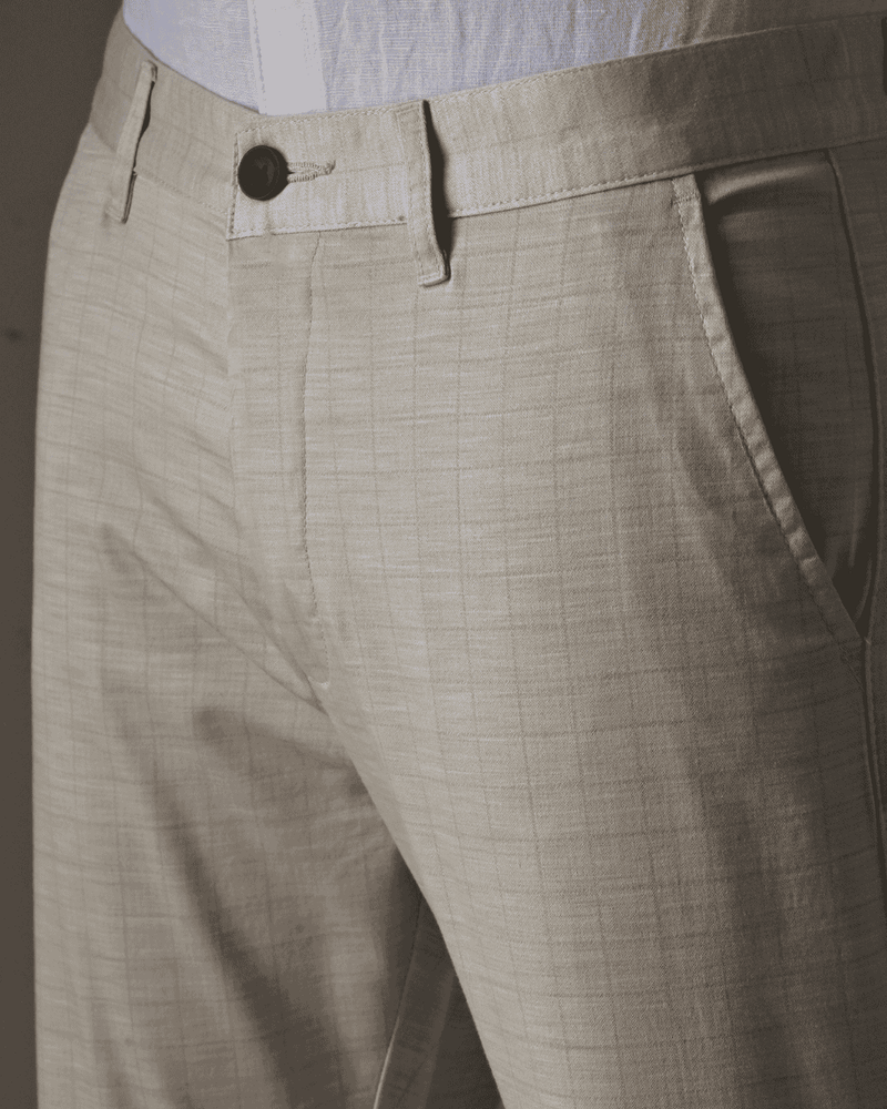 Cream Square Checks - 2 way stretch - COTTON PANT