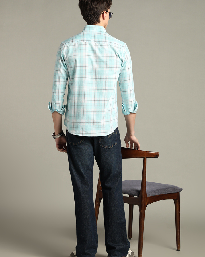 Turquoise Blue Checks -Full-Stain Proof