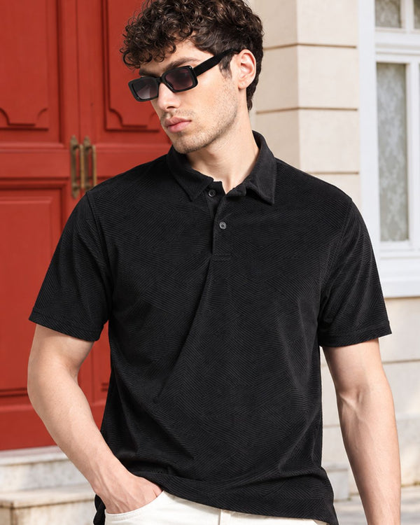 Black Geometric Textured - Polo Tshirt