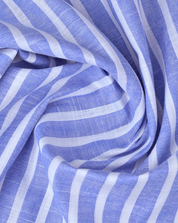 Bright Blue & White Stripes -Full-Bamboo Linen