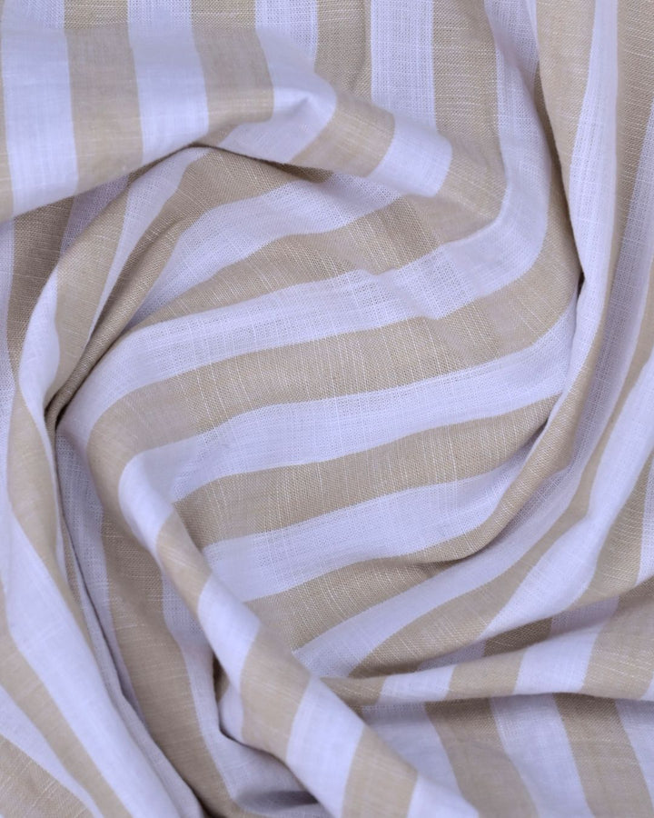 White & Cream  Bold Stripes -Full-Cotton Linen Shirt