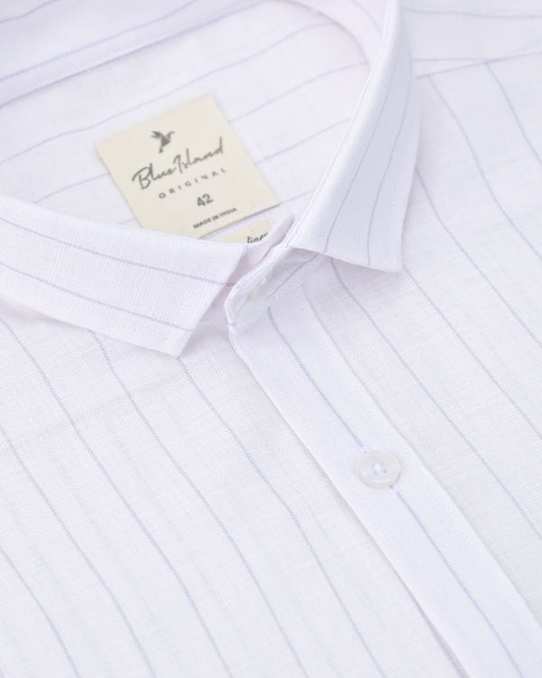 White & Violet Line Stripes -Full-Bamboo Linen