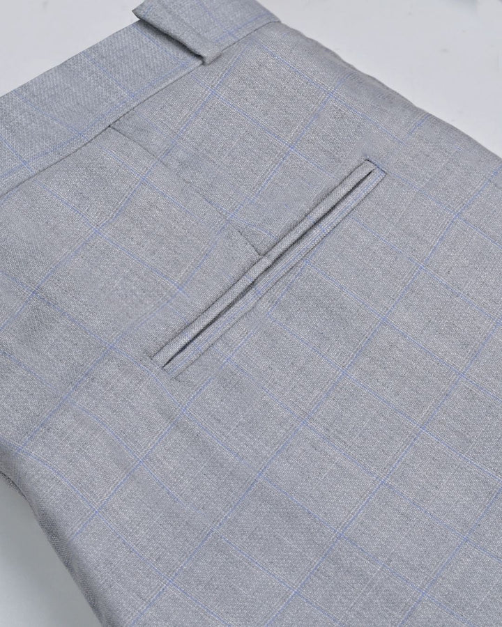 Grey & Blue  Rectangle Checks - Wrinkle free Formal Pant