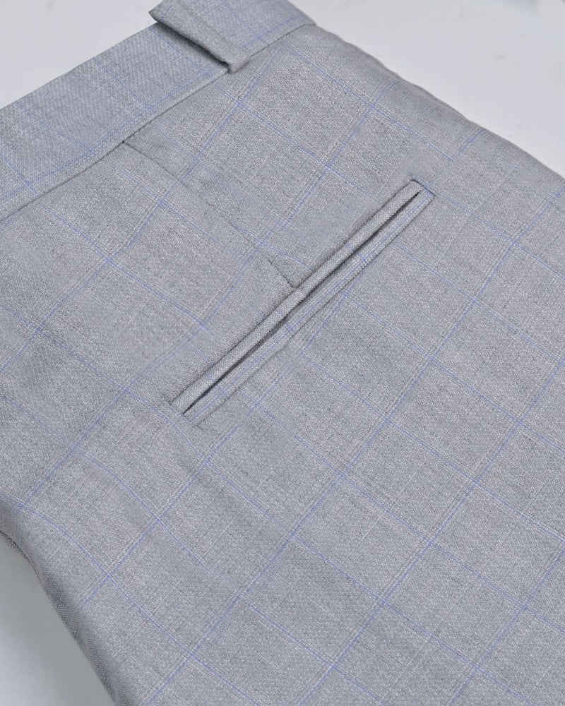 Grey & Blue  Rectangle Checks - Wrinkle free Formal Pant