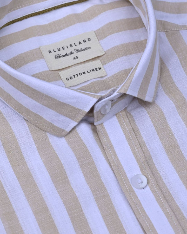 White & Cream  Bold Stripes -Full-Cotton Linen Shirt