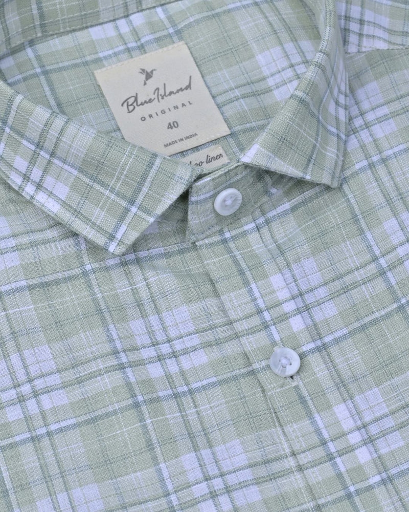 Mild Green & White Checks -Full-Bamboo Linen