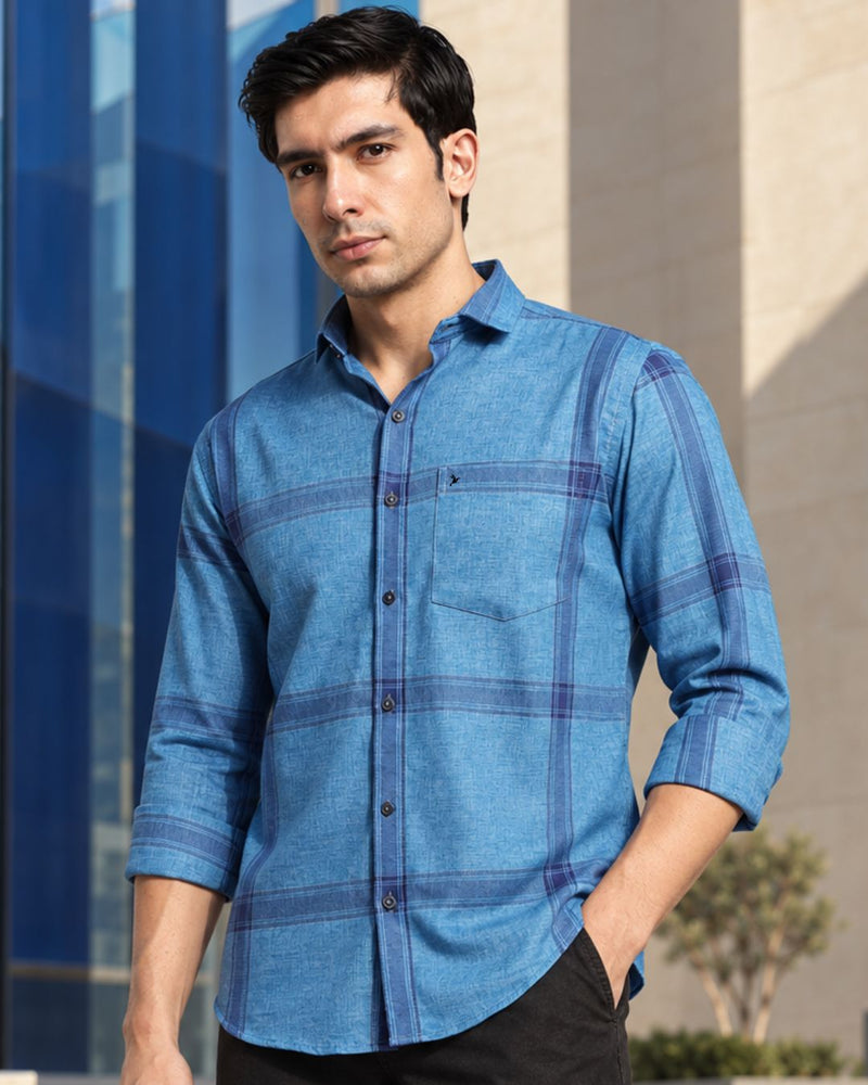 Denim Blue Large Checks -Full-Stain Proof