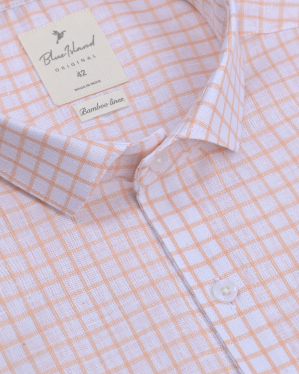 Neon Orange & White Checks -Full-Bamboo Linen