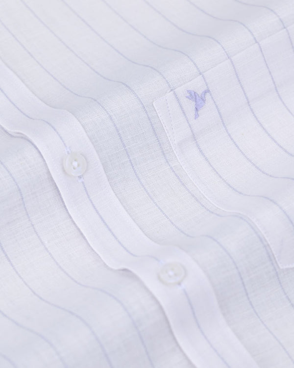 White & Violet Line Stripes -Full-Bamboo Linen
