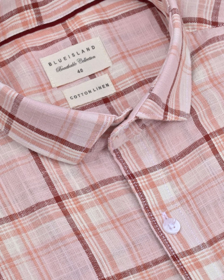 Maroon Multi Line Checks -Full-Cotton Linen Shirt