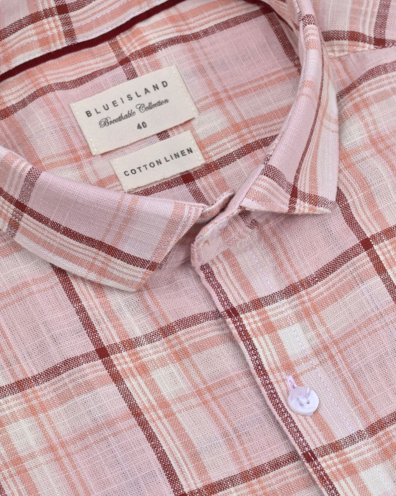 Maroon Multi Line Checks -Full-Cotton Linen Shirt