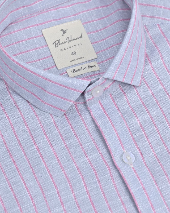 Grey & Pink Line Stripes -Full-Bamboo Linen