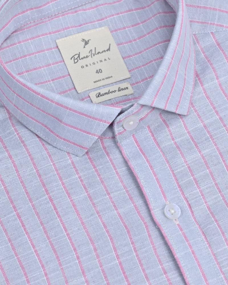 Grey & Pink Line Stripes -Full-Bamboo Linen
