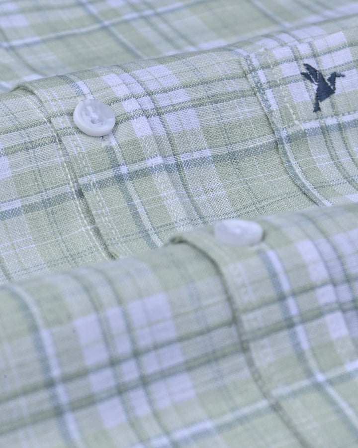 Mild Green & White Checks -Full-Bamboo Linen