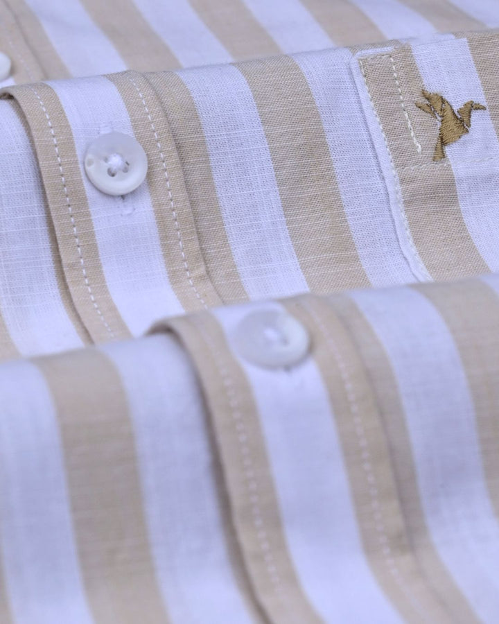 White & Cream  Bold Stripes -Full-Cotton Linen Shirt