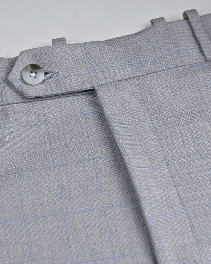 Grey & Blue  Rectangle Checks - Wrinkle free Formal Pant