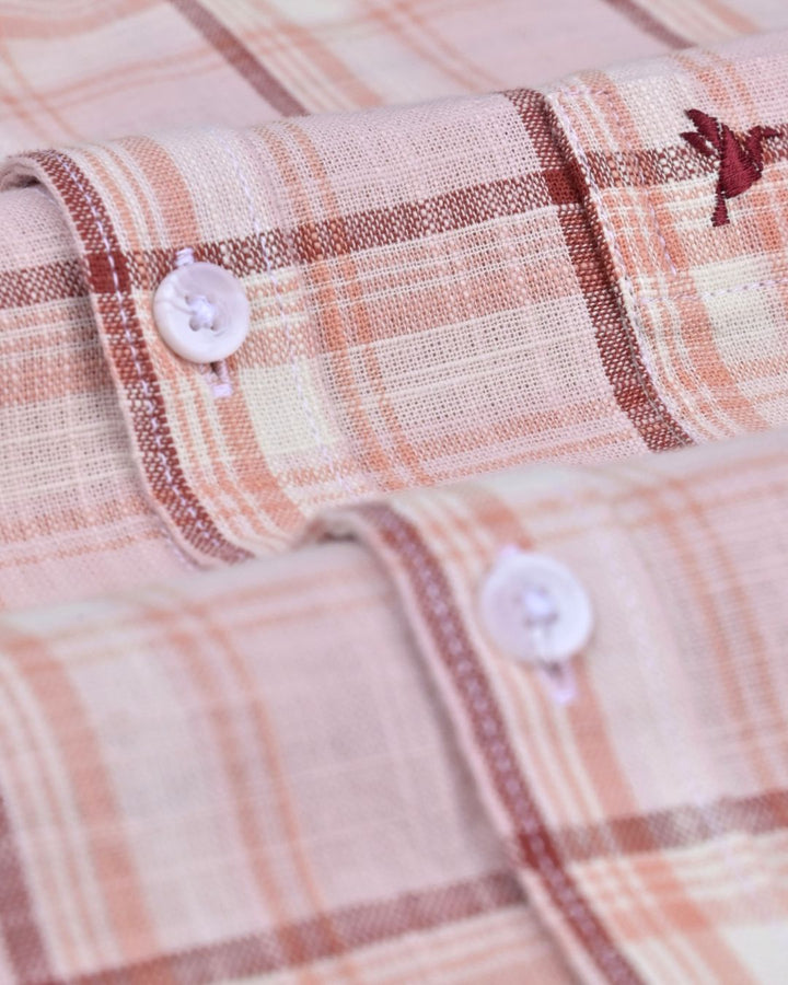 Maroon Multi Line Checks -Full-Cotton Linen Shirt