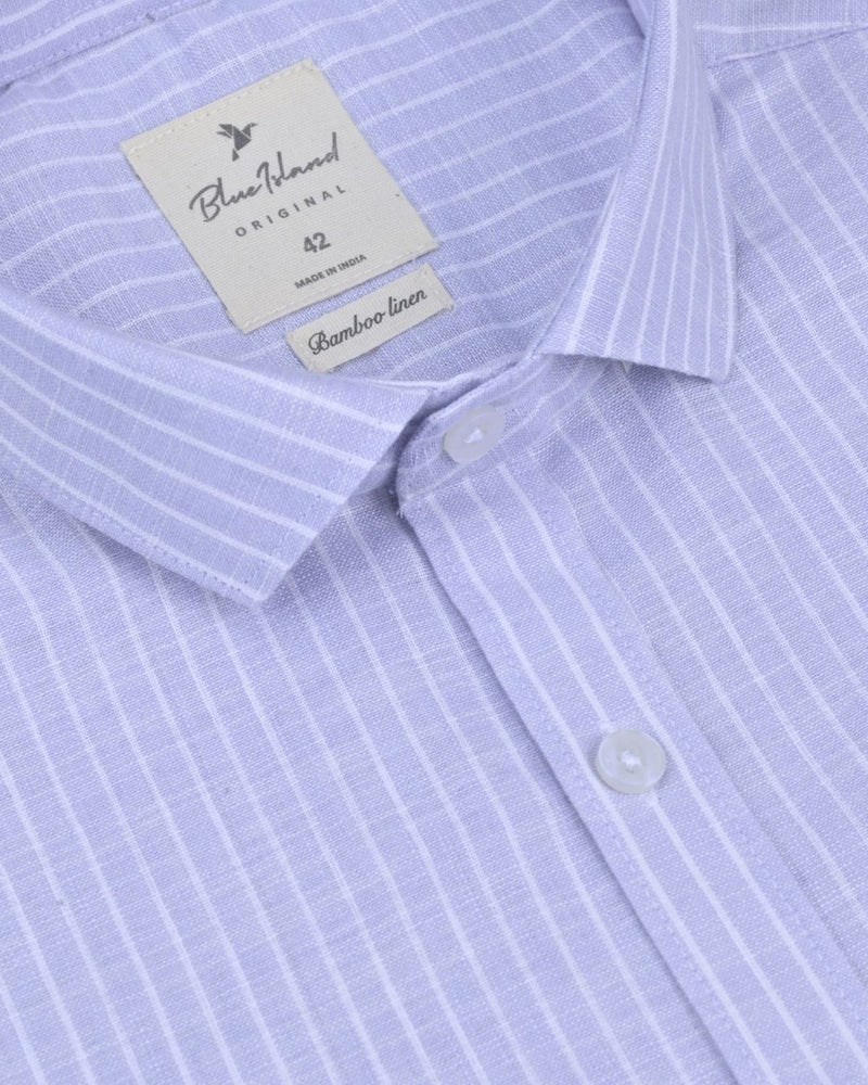 Soft Lavender Mini Stripes -Full-Bamboo Linen