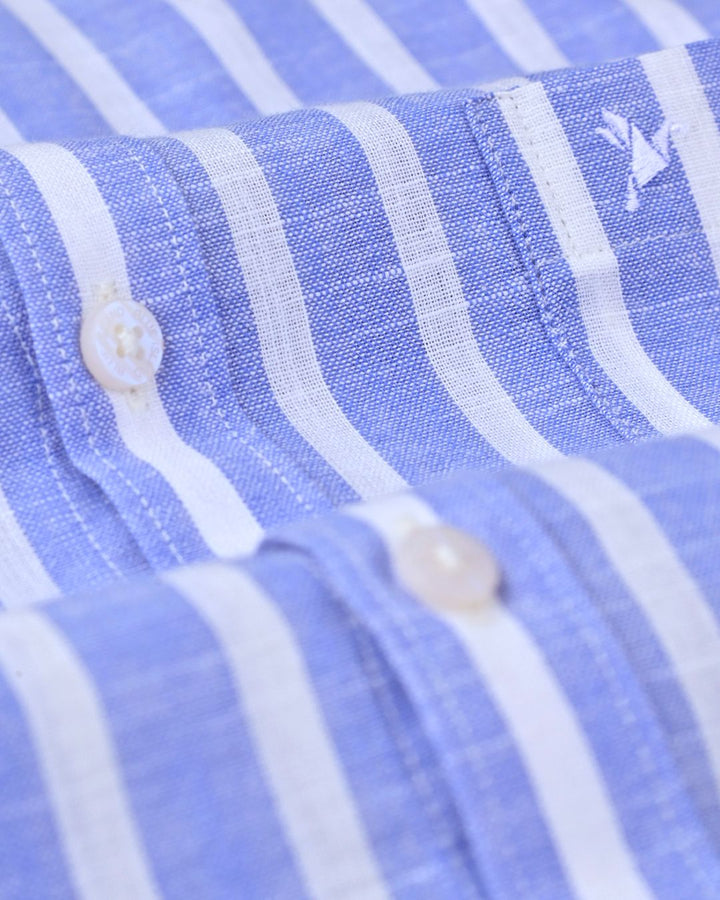 Bright Blue & White Stripes -Full-Bamboo Linen