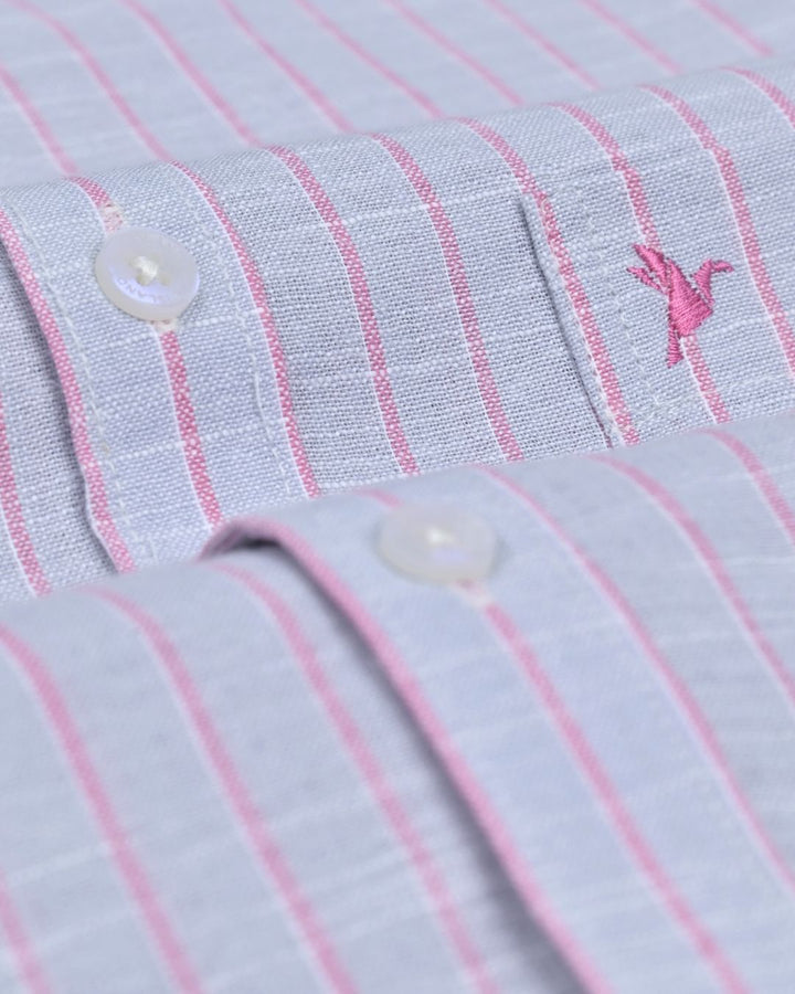 Grey & Pink Line Stripes -Full-Bamboo Linen
