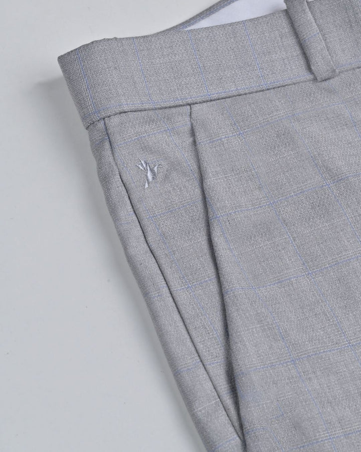 Grey & Blue  Rectangle Checks - Wrinkle free Formal Pant