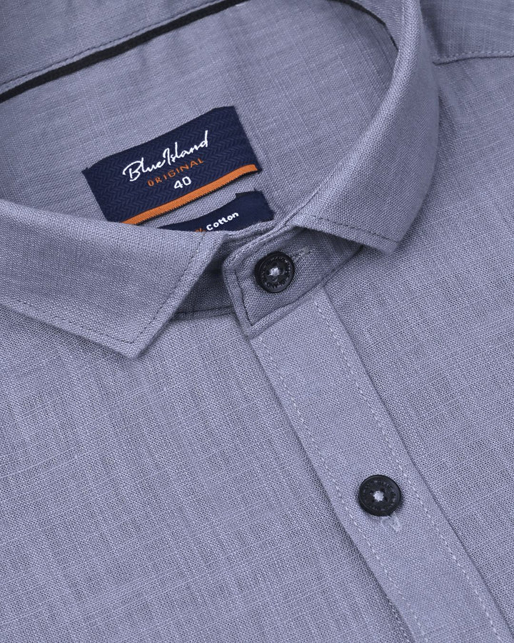 Grey Solid-Full-Cotton Linen Shirt