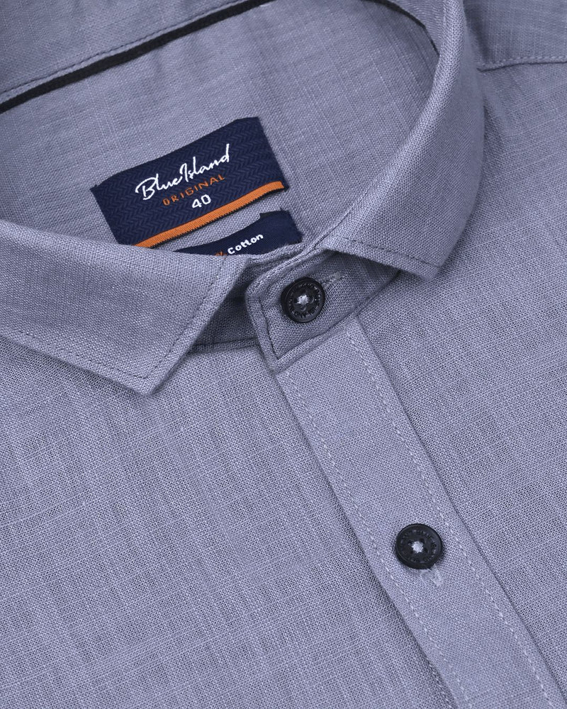 Grey Solid-Full-Cotton Linen Shirt