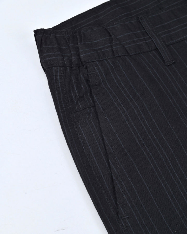 Black Double Lines - 2 way stretch - COTTON LINEN PANT