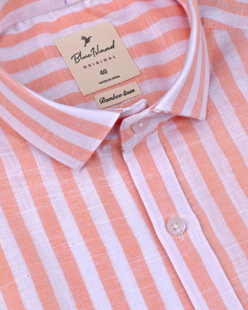 Fluorescent Orange & White Bars -Full-Bamboo Linen