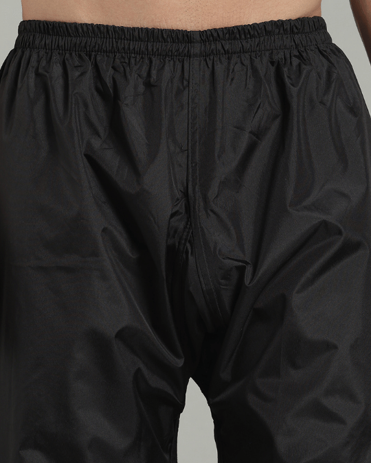 Black with Cream Border - Rain Jacket with Pant & Mobile Pouch