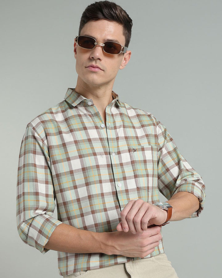 Soft Green & Brown Checks -Full-Stain Proof