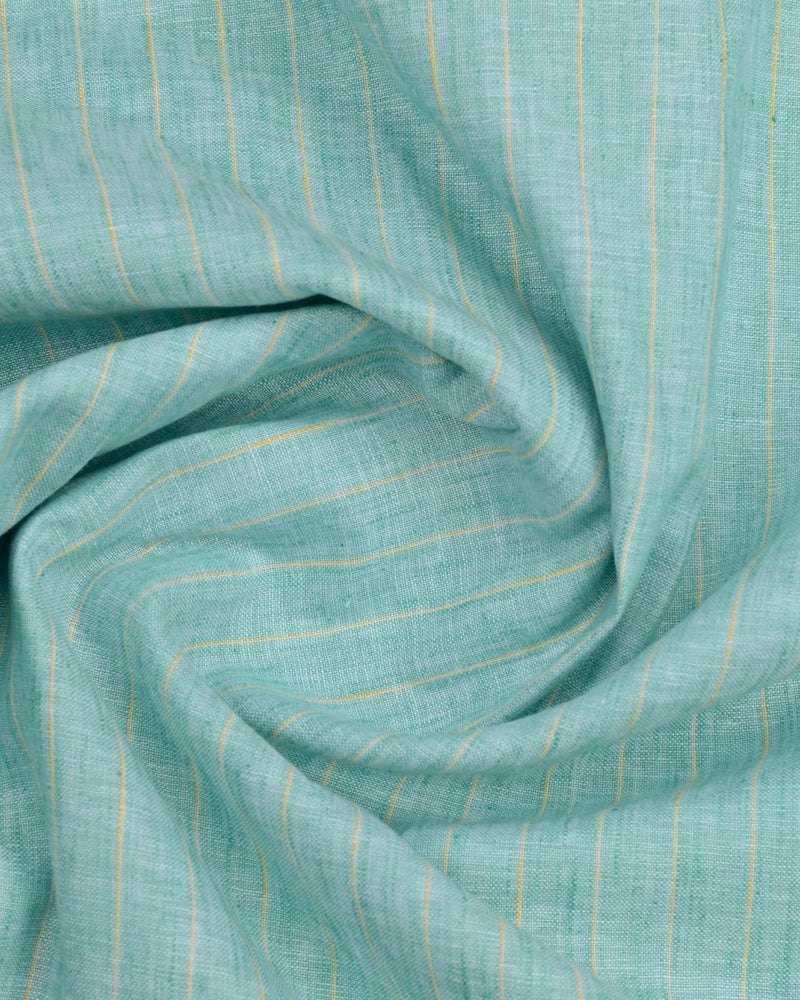 Turquoise Green & Yellow Line Stripes -Half Sleeve-Bamboo Linen