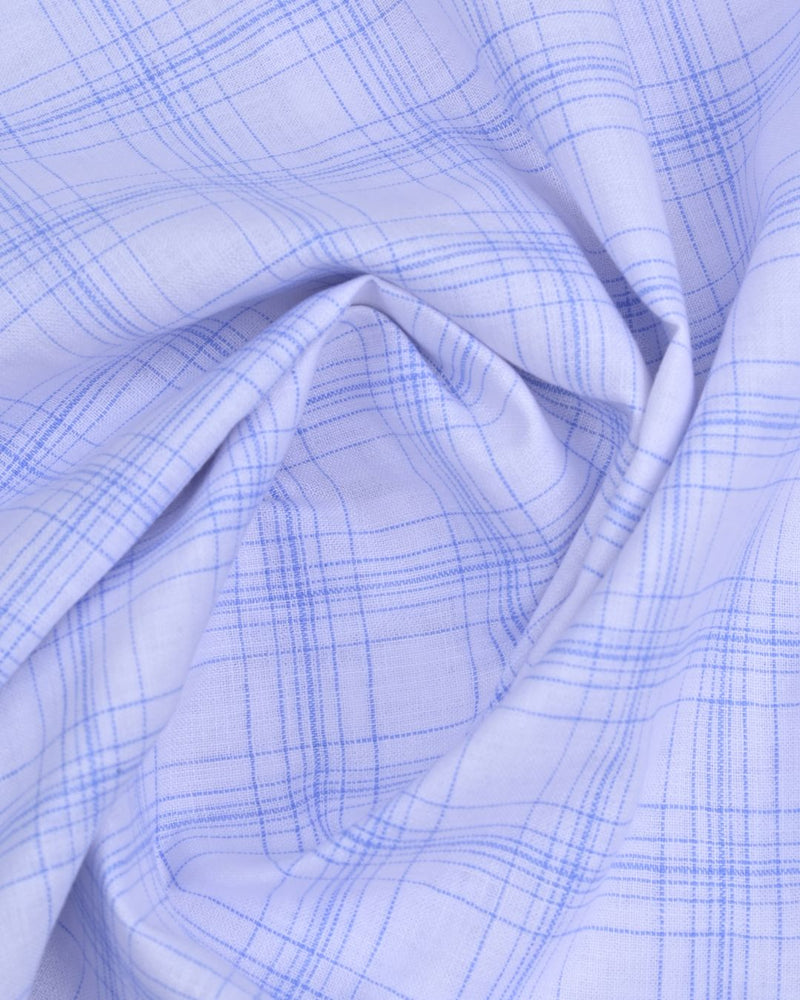 White & Blue Multi Line Checks -Full-Bamboo Linen