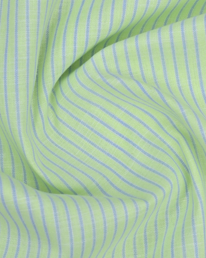 Radium Green & Blue Mini Stripes -Full-Bamboo Linen